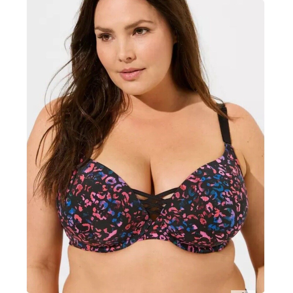 NEW Torrid Womens Bra Size 42C XO Plunge Sculpting Push Up Bra Rainbow Leopard - Picture 1 of 7
